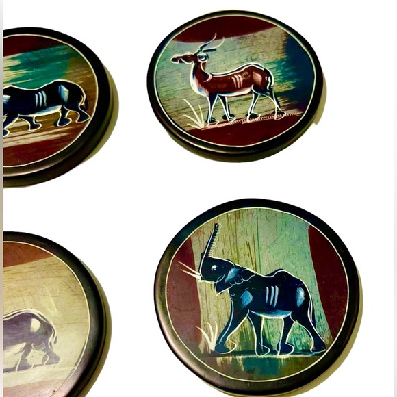 Hand-Painted African Safari Coaster Set with Holder – 7 Pc Animal Decor - Picture 2 of 11